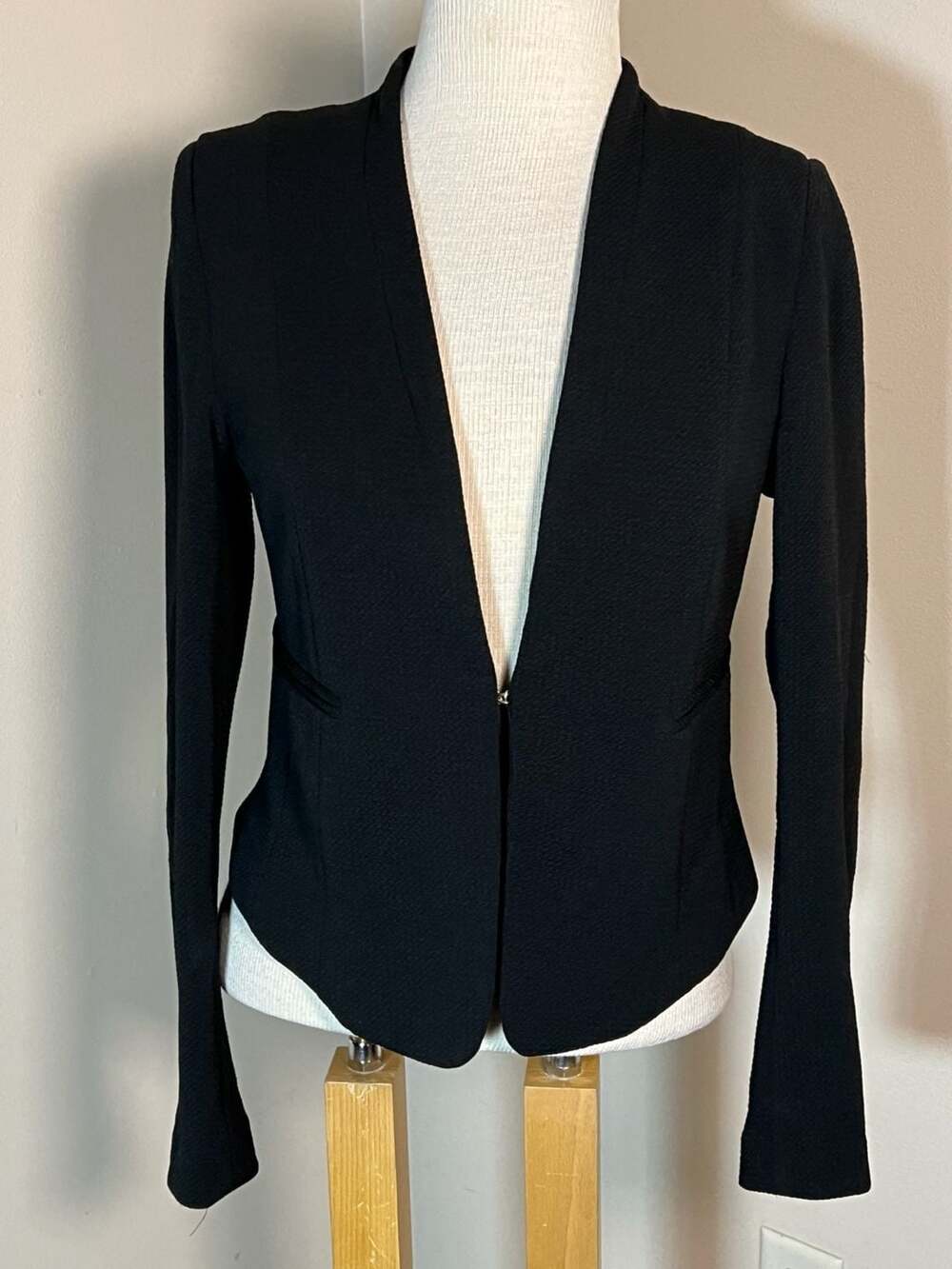 IRIS Los Angeles Black Textured Open Front Blazer Jacket Size L